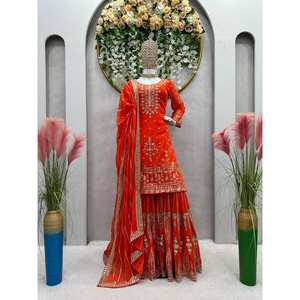 Women's Party Wear <b>Suit</b> Set with Thread and Sequence Work Top-Bottom and Dupatta for Elegant Look - Product Image 5