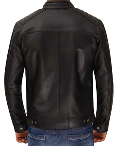 Veste de moto d'hiver pour homme en PU écologique, col montant, fermeture éclair, coupe slim, style motard, coupe-vent - Product Image 5