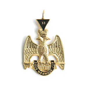 Insigne de col en émail dur plaqué or Aigle du Rite écossais 33ème Degré, pour officier maçonnique, fournisseur en gros pour l'exportation - Product Image 1