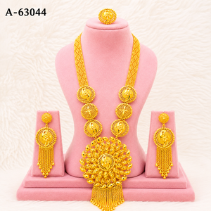 Ensemble de bijoux ethniques en gros pour femmes, collier et boucles d'oreilles tendance plaqués or avec zircon, ensemble de mariage A-63042 - Product Image 5