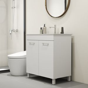 Mobile bagno a doppia anta da 32 pollici con cerniere soft-close, ripiano regolabile e lavabo integrato, montaggio a pavimento per una massima praticità - Product Image 2