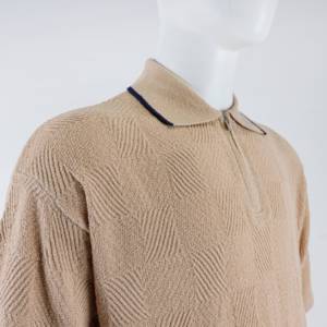 Spring Summer Short Sleeve <b>Checkered</b> Pattern Ribbed Men's <b>Top</b> Zipper Polo Neck Men's Cotton Knit Sweater - Product Image 4