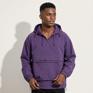 Two Big Pockets Water Resistant Anorak Jacket Custom 1/4 Zipper Solid <b>Pullover</b> Hooded Anorak Windbreaker Anorak <b>Mens</b> Jacket - Product Image 3