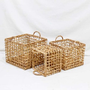 Modern Water Hyacinth <b>Square</b> Storage <b>Basket</b> Woven Eco-Friendly Organizer Bin with Handle for Home Kitchen Laundry - Product Image 3