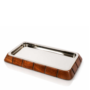 Bandeja Rectangular de Diseño Impresionante con Patrón de Metal y Madera para Servir Comida en Mesa de Comedor, Bandejas para Servir en Hogares y Hoteles - Product Image 6