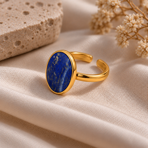 925 Silver <b>Lapis</b> <b>Lazuli</b> Bezel <b>Ring</b> Adjustable Open Band Gold Plated Gemstone Jewelry for Wedding Gift Party - Product Image 2