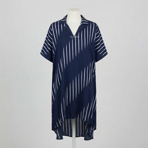 Women's Navy Blue Tie Dyed Striped Crew Neck <b>High</b> <b>Waist</b> 100% Cotton Quick Dry Swimwear 2 Piece Set Regular Fit Front - Product Image 1