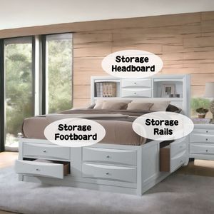 Ireland <b>White</b> Full <b>Bed</b> with <b>Storage</b> Up-Holstered Furniture - Product Image 3