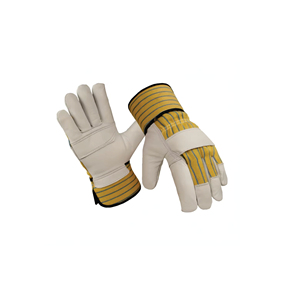 Gants de travail en cuir avec manchette de sécurité rayée jaune, antidérapants, lisses, 11 oz, sans latex, gants de sécurité polyvalents - Product Image 6
