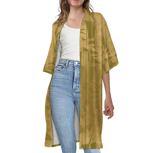 Floral Print <b>Long</b> Batwing Sleeve Kimono <b>Cardigan</b> <b>Women's</b> Summer Lightweight Open Front Poncho Casual Outerwear Gray White - Product Image 2