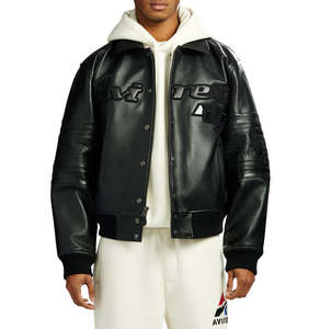 Avirex Custom Men's Premium Black Genuine Leather Bomber <b>Jacket</b> Luxury Streetwear Varsity <b>Jacket</b> OEM ODM Wholesale Manufacturer - Product Image 3