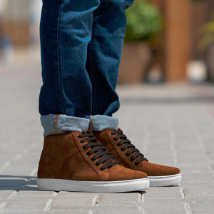 Wholesale Stylish High <b>Top</b> Brown Suede Genuine Leather Sneakers for Men Casual Fashion High Quality OEM Brand Men's Dress Shoes - Product Image 4