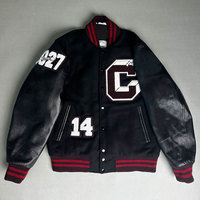 Blouson universitaire personnalisé pour homme – Hiver, style baseball, manches en laine/polyester, logo frontal, col montant, streetwear pour lycée