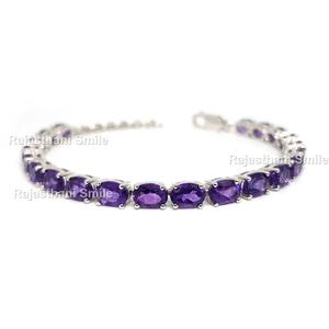 Pulsera de tenis de piedras preciosas de corte ovalado de plata esterlina 925, tamaño de piedra de 7x5mm - Product Image 1