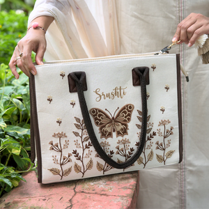 <b>Personalised</b> Ladies Tote Bag with Butterfly Embroidery Zipper Closure for Daily Use All Seasons-for Summer Autumn Winter Spring - Product Image 3