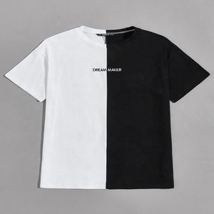 Camisetas Ringer para Hombre al por Mayor, Estilo Urbano, Antiarrugas, de Secado Rápido, Mitad Blanca y Mitad Negra, con Letras Bordadas Personalizadas, 100% Algodón - Product Image 3