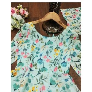 VESTIDO DE TRABAJO CON ESTAMPADO DE GEORGETTE DE DISEÑADOR Y BORDE DE ENCAJE CON DUPATTA SKY - Product Image 4