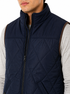 Mens Premium <b>Quilted</b> Sleeveless Jacket Navy Blue Bodywarmer Vest Casual Zip Up Winter Outerwear Lightweight Insulated Vest Soft - Product Image 4