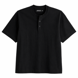 2026 Black Short Sleeve <b>Henley</b> T-<b>Shirt</b> Regular Fit Casual Style 100% Cotton Jersey Fabric O-Neck Design - Product Image 6