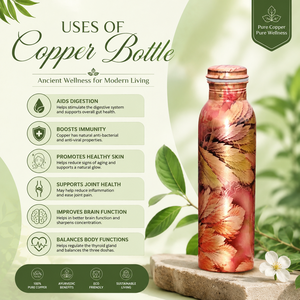 ขวดน้ำทองแดงแท้ 33 ออนซ์ งานแฮนด์เมด ดีไซน์เนอร์ ปราศจากรอยต่อ พิมพ์ลายดิจิตอล ป้องกันการรั่วซึม เหมาะสำหรับการเดินทาง ดูแลสุขภาพ โยคะ และการดื่มน้ำ - Product Image 2