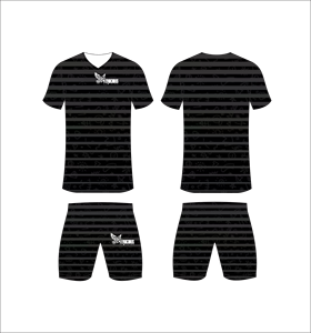 Conjunto de Uniforme de Fútbol Sublimado Personalizado, Patrón a Rayas Negro y Gris, Transpirable, de Secado Rápido, para Hombres, Niños y Jóvenes - Product Image 1