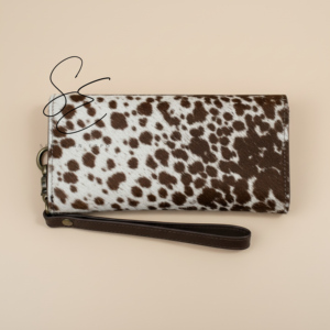 Cowhide Leather <b>Wristlet</b> Wallet Western Checkered Pattern Turquoise Stone Clutch Zipper Card Holder for Women - Product Image 5