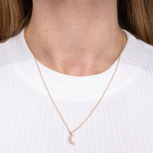 Collar con Colgante de Luna Creciente de Oro Rosa de 14K con Diamante Cultivado en Laboratorio, Regalo de Lujo para Aniversario o Compromiso - Product Image 3