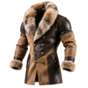 Manteau en cuir et fourrure croisé pour homme, veste d'hiver en daim bicolore, style vintage de luxe, vêtement d'extérieur personnalisé OEM - Product Image 4