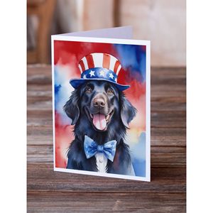 Whimsical A7 Tamaño 5x7 Flat-Coated Retriever Patriotic American Tarjetas de felicitación Pack 8 Tarjetas de nota en blanco con sobres - Product Image 2
