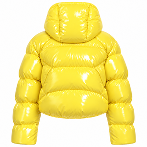 Chaqueta corta acolchada con capucha para hombre, ecológica, cortavientos, amarilla brillante, gruesa y cálida, de fibra de poliéster, con cremallera, para invierno. - Product Image 2