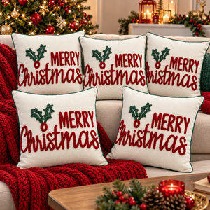 Funda de Almohada Bordada en 3D con Diseño de Feliz Navidad, Hecha a Mano, Cuadrada - Product Image 5