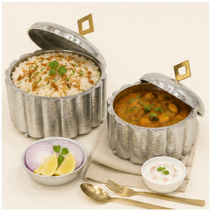Casserole isotherme en acier inoxydable martelé avec bouton plaqué or, élégante marmite chauffante pour buffet et traiteur - Product Image 3