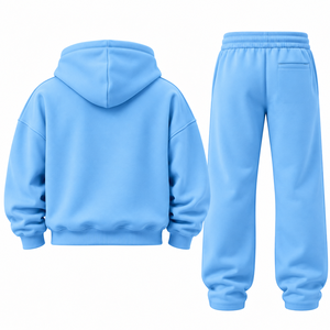Ensemble de survêtement décontracté pour homme, sweat à capuche et pantalon de jogging en tricot bleu, 350 grammes, personnalisable avec logo, pour équipe - Product Image 3