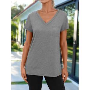 2025 2025 femmes décontracté t-shirts col en v à manches courtes été hauts grande taille plage vacances tenues vêtements - Product Image 6