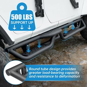 Pedane Laterali Nere in Acciaio al Carbonio per Jeep Wrangler JL 4 Porte 2018-2025, Barre Nerf a 2 Gradini, Compatibili con Rampe e Scale - Product Image 5