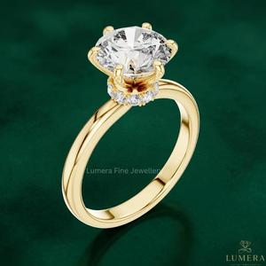 Anillo de Compromiso Solitario de Oro Amarillo de 9KT, 10KT, 14KT, 18KT con Diamante Cultivado en Laboratorio, 6 Puntas, Lujoso, Certificado por IGI - Product Image 3