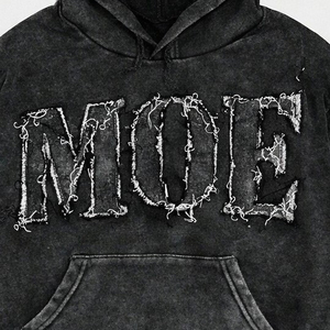เสื้อฮู้ดดี้ผู้ชายสีดำล้างสี ปักโลโก้ MOE ทรงโอเวอร์ไซส์ สไตล์ลำลองแนวสตรีทแวร์ ผ้าฟลีซ สำหรับฤดูใบไม้ร่วง - Product Image 2