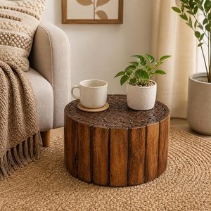 Tabouret ottoman en bois massif fait main, mobilier écologique, décoration rustique, siège marron, table d'appoint pour chambre, salon, hôtel - Product Image 2