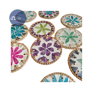 AVAILABLE Sustainable Rattan Ceramic Coaster Round Drink <b>Mat</b> <b>Table</b> Decor Supply - Product Image 5