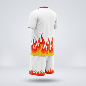 Conjunto de Camiseta de Fútbol con Estampado de Llamas, Cuello en V, Manga Corta, Secado Rápido, Ajuste Atlético, Uniforme de Poliéster para Todas las Temporadas, Blanco, Rojo, Amarillo - Product Image 2
