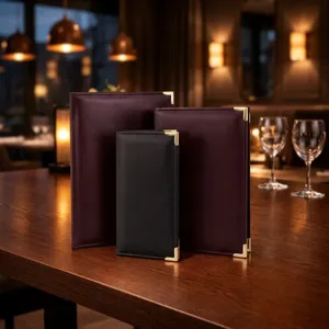PU Leather Menu Holder Wallet Document Cover with Metal <b>Corner</b> <b>Protectors</b> for Restaurant Hotel Cafe Front Desk - Product Image 3