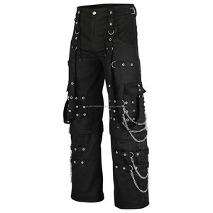 Pantalon cargo gothique punk pour homme, noir, ample, avec chaînes, sangles, poches à crâne, vente en gros, pantalon 2026 - Product Image 1