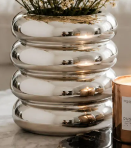 Maceta Pequeña de Cerámica Redonda Nórdica Plateada en Oro Blanco, Florero para Decoración de Mesa de Salón - Product Image 4