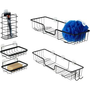 Set di 5 Organizzatori per Doccia in Acciaio Inox con Portasapone, Mensole Nere per Bagno - Product Image 1