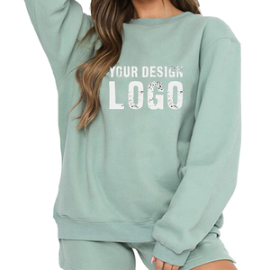Sudadera de cuello redondo para mujer, de todos los colores, corte holgado, forro polar, con logo personalizado, estilo casual urbano, venta al por mayor B2B - Product Image 3