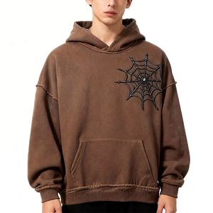Sudadera con Capucha para Hombre, Diseño de Telaraña Gris, Estilo Casual para Otoño, Corte Regular, Tejido de Algodón, Logotipo en la Parte Delantera - Product Image 3