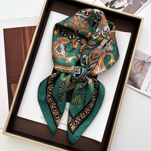 Spring Summer Lotus Print Satin <b>Scarf</b> <b>Square</b> Neckerchief for Women Head Wrap Fashion Decorative Accessory Bandana - Product Image 5