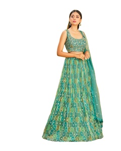 Lehenga Choli Tradicional de Seda Slub con Espejos, Largo hasta el Suelo, para Bodas y Fiestas, de Secado Rápido y Protección Solar, Marca Meherbaan - Product Image 1
