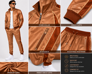 Custom Copper <b>Brown</b> Tracksuit Set for Men Wholesale Metallic Sportswear <b>Jogger</b> Suit OEM Manufacturer - Product Image 5