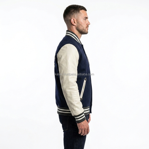 Chaqueta Bomber Varsity de Invierno para Hombre, Personalizada, Bordada, de Lana Teñida, con Mangas de Cuero, Cuello Alto, Estilo Casual - Product Image 3